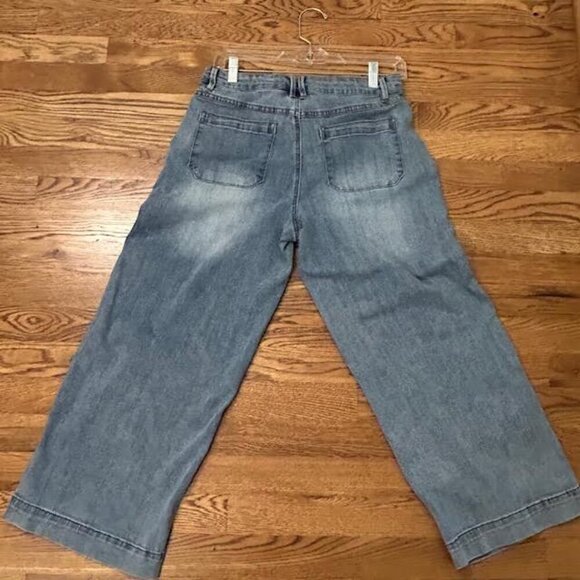 Tribal Womens Wide Leg Jeans Audrey Comfort Stretch Crop Sanded Blue - Picture 5 of 8